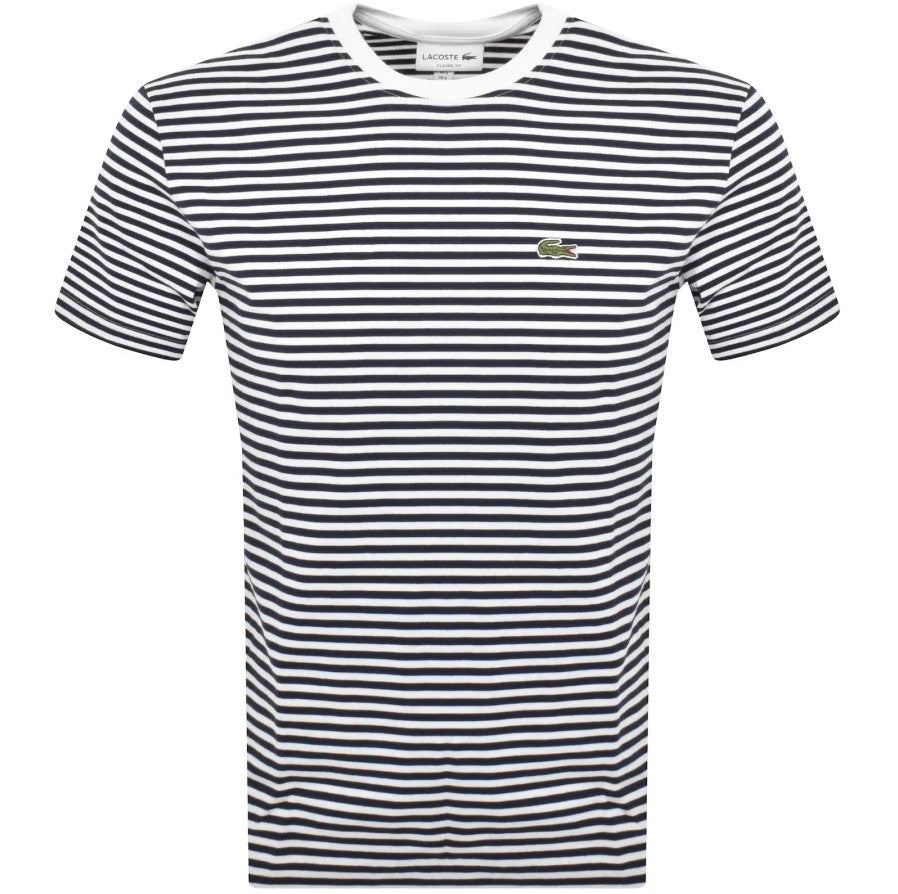LACOSTE HEAVY COTTON STRIPED T-SHIRT NAVY BLUE/WHITE SIZE RRP £65 BNWT