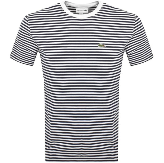 LACOSTE HEAVY COTTON STRIPED T-SHIRT NAVY BLUE/WHITE SIZE RRP £65 BNWT