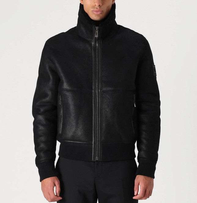 BELSTAFF TRACE SHEARLING AVIATOR BOMBER JACKET BLACK UK44 XL/2XL RRP £1495 BNWT