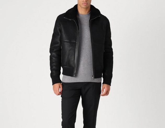 BELSTAFF TRACE SHEARLING AVIATOR BOMBER JACKET BLACK UK44 XL/2XL RRP £1495 BNWT