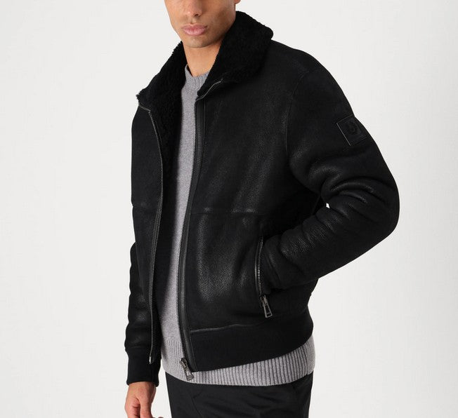BELSTAFF TRACE SHEARLING AVIATOR BOMBER JACKET BLACK UK44 XL/2XL RRP £1495 BNWT