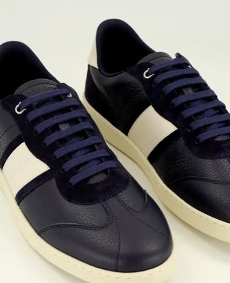 FERRAGAMO ACHILLE 1 CALF ITALIAN LEATHER TRAINERS MARINE BLUE UK10 RRP £570 BNIB