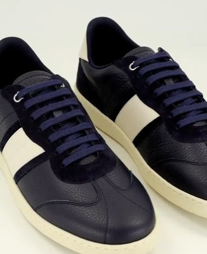 FERRAGAMO ACHILLE 1 CALF ITALIAN LEATHER TRAINERS MARINE BLUE UK10 RRP £570 BNIB