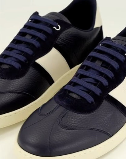 FERRAGAMO ACHILLE 1 CALF ITALIAN LEATHER TRAINERS MARINE BLUE UK10 RRP £570 BNIB