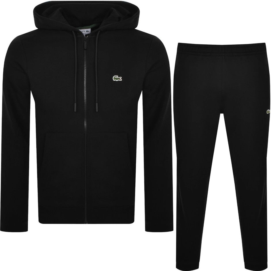 LACOSTE 2 PIECE FULL ZIP HOODED COTTON FLEECE TRACKSUIT BLACK 3XL RRP £210 BNWT