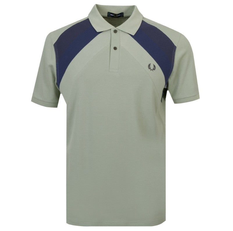 FRED PERRY STRIPED PANEL POLO SHIRT BAYLEAF GREEN MEDIUM RRP £95 BNWT