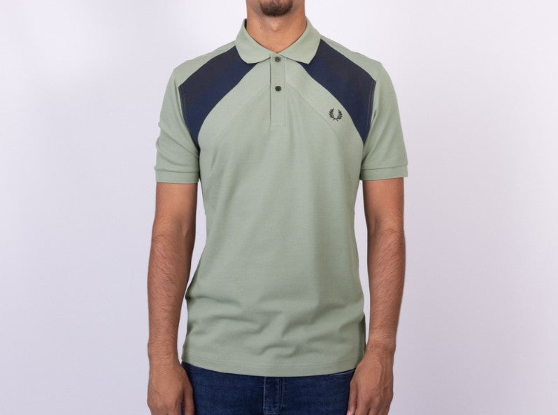 FRED PERRY STRIPED PANEL POLO SHIRT BAYLEAF GREEN MEDIUM RRP £95 BNWT