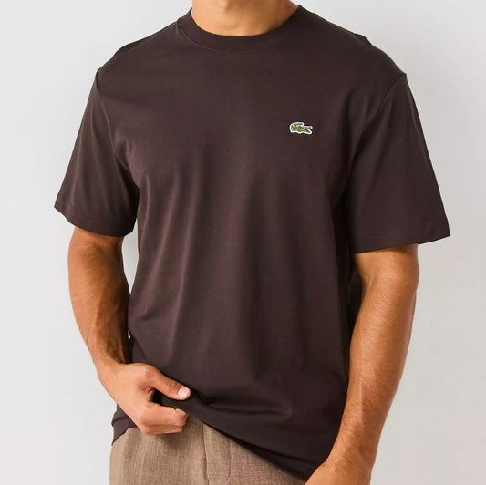 LACOSTE CREW NECK CROC LOGO PIMA COTTON T-SHIRT BROWN 2XL RRP £55 BNWT