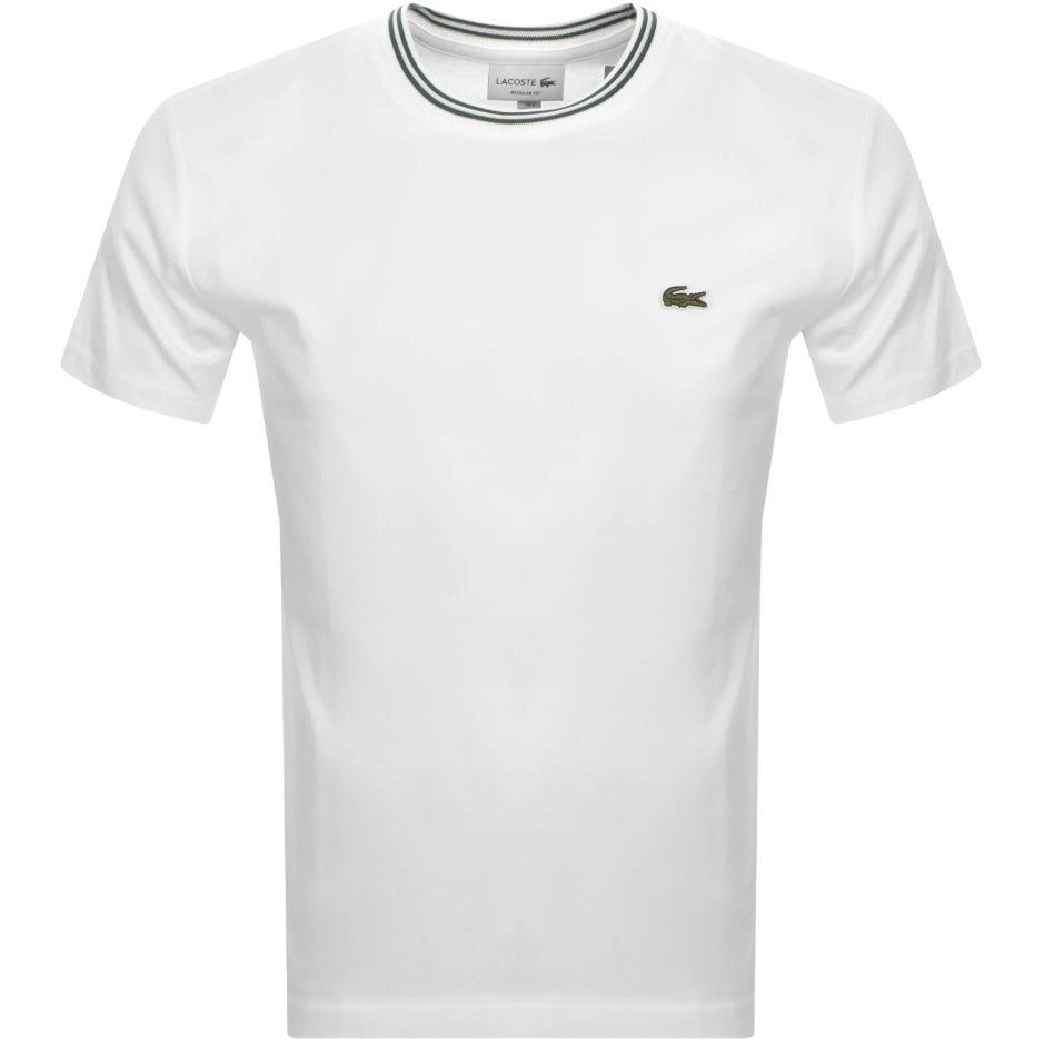 LACOSTE TIPPED CREW COLLAR T-SHIRT WHITE RRP £60 BNWT