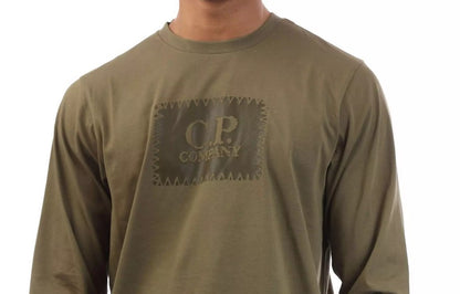C.P. COMPANY LONG SLEEVE BOX LOGO COTTON T-SHIRT OLIVE GREEN L RRP £120 BNWT
