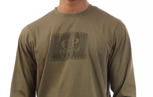C.P. COMPANY LONG SLEEVE BOX LOGO COTTON T-SHIRT OLIVE GREEN L RRP £120 BNWT