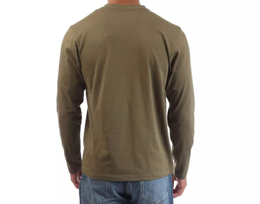 C.P. COMPANY LONG SLEEVE BOX LOGO COTTON T-SHIRT OLIVE GREEN L RRP £120 BNWT