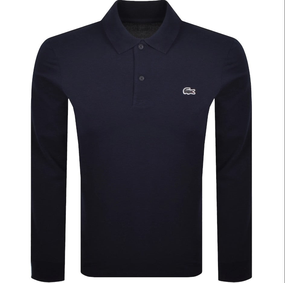 LACOSTE CROC LOGO PIQUE COTTON LONG SLEEVE POLO SHIRT NAVY RRP £105 BNWT