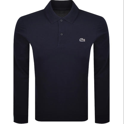 LACOSTE CROC LOGO PIQUE COTTON LONG SLEEVE POLO SHIRT NAVY RRP £105 BNWT