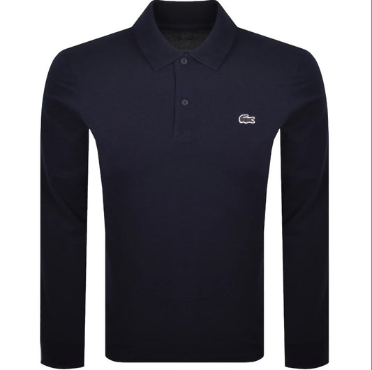 LACOSTE CROC LOGO PIQUE COTTON LONG SLEEVE POLO SHIRT NAVY RRP £105 BNWT
