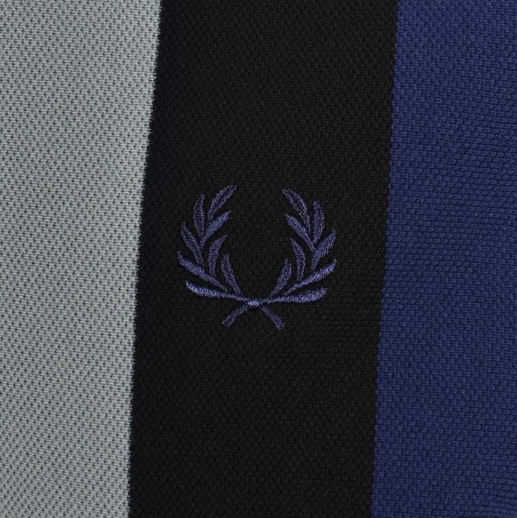 FRED PERRY VERTICAL STRIPE PIQUE COTTON T-SHIRT BLACK/BLUE RRP £65 BNWT