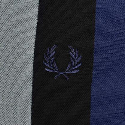 FRED PERRY VERTICAL STRIPE PIQUE COTTON T-SHIRT BLACK/BLUE RRP £65 BNWT