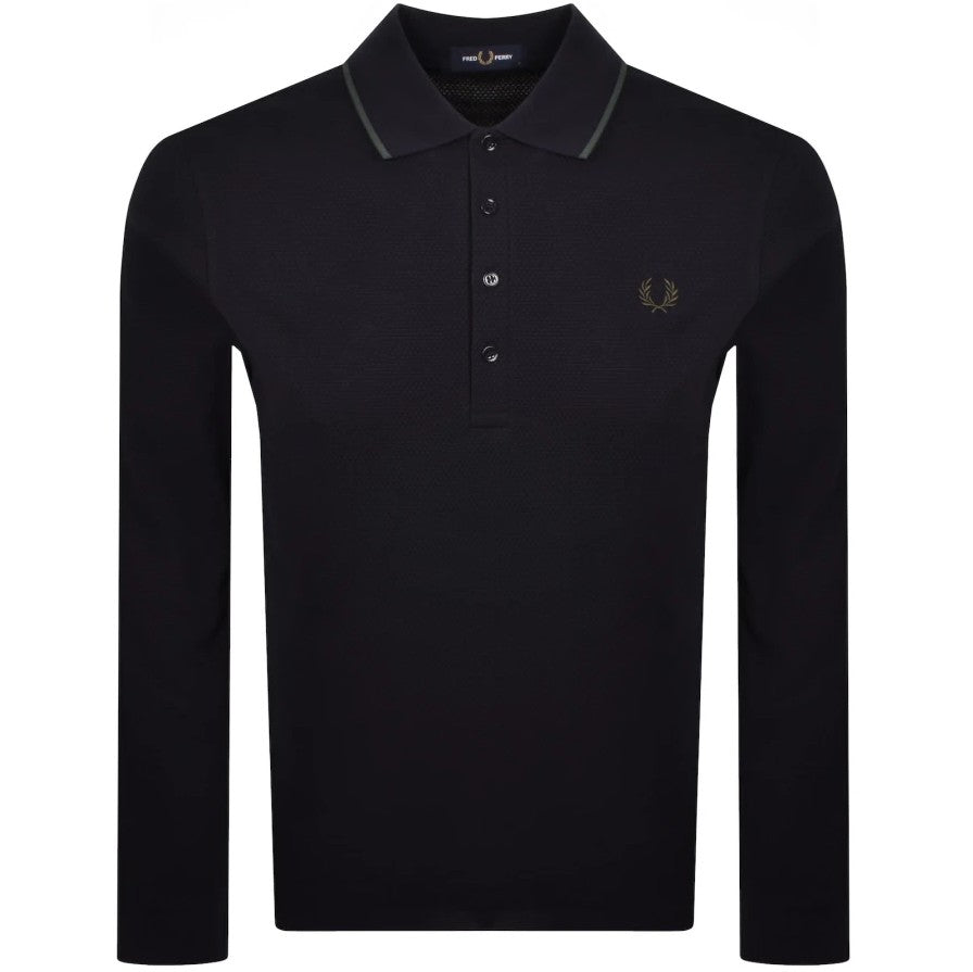 FRED PERRY TEXTURED TIP PIQUE COTTON LONG SLEEVE POLO SHIRT NAVY XL RRP £95 BNWT