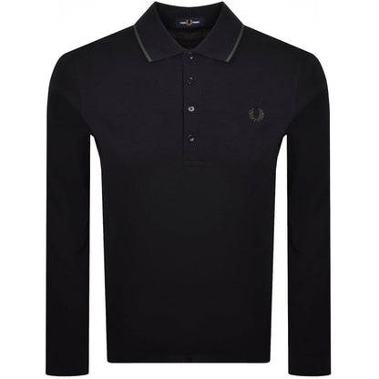 FRED PERRY TEXTURED TIP PIQUE COTTON LONG SLEEVE POLO SHIRT NAVY XL RRP £95 BNWT