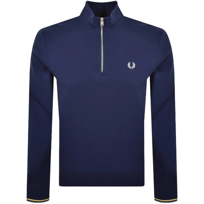 FRED PERRY QUARTER ZIP COTTON FLEECE SWEATSHIRT FRENCH NAVY/CHAMPIONS GOLD/STOCKPORT BLUE MEDIUM RRP £95 BNWT
