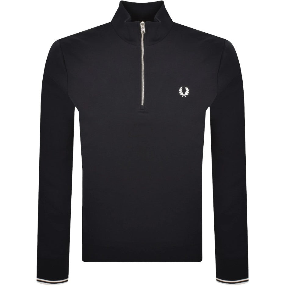 FRED PERRY QUARTER ZIP COTTON FLEECE SWEATSHIRT NAVY BLUE MEDIUM RRP £95 BNWT