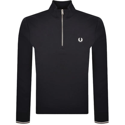 FRED PERRY QUARTER ZIP COTTON FLEECE SWEATSHIRT NAVY BLUE MEDIUM RRP £95 BNWT