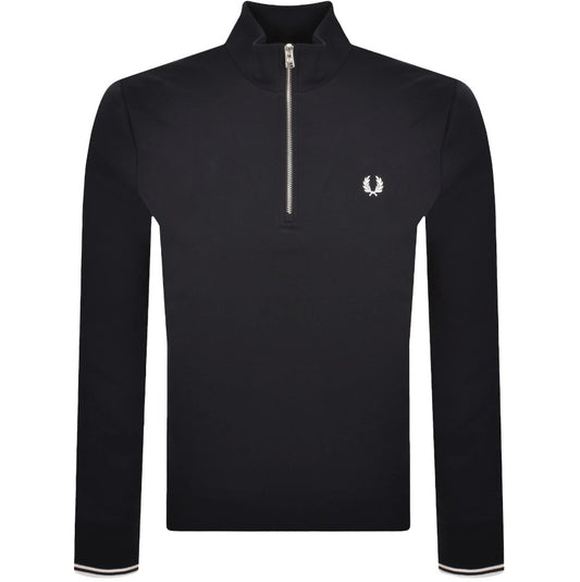 FRED PERRY QUARTER ZIP COTTON FLEECE SWEATSHIRT NAVY BLUE MEDIUM RRP £95 BNWT