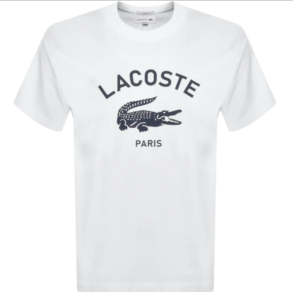 LACOSTE PARIS CREW NECK CROC LOGO COTTON T-SHIRT FLOUR WHITE RRP £60 BNWT
