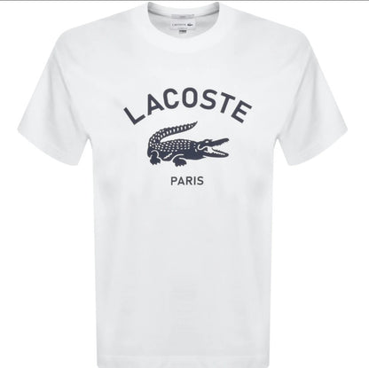 LACOSTE PARIS CREW NECK CROC LOGO COTTON T-SHIRT FLOUR WHITE RRP £60 BNWT