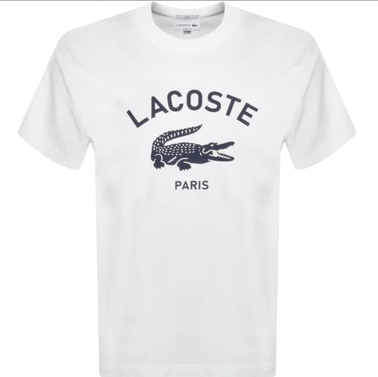 LACOSTE PARIS CREW NECK CROC LOGO COTTON T-SHIRT FLOUR WHITE 2XL RRP £60 BNWT