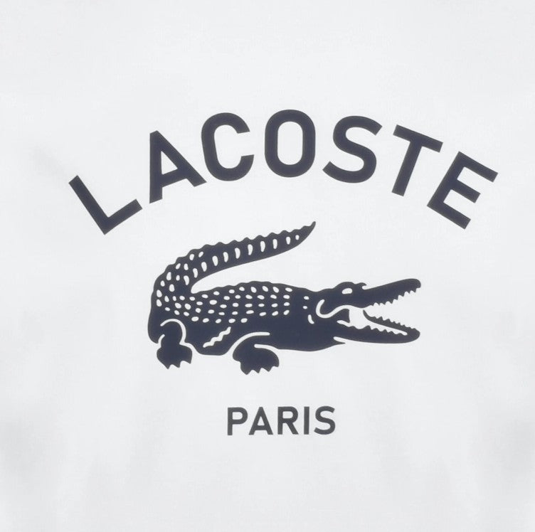 LACOSTE PARIS CREW NECK CROC LOGO COTTON T-SHIRT FLOUR WHITE RRP £60 BNWT