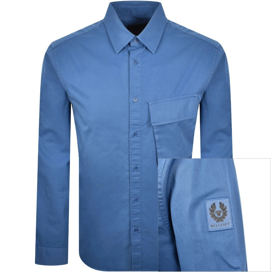 BELSTAFF SCALE COTTON LONG SLEEVE SHIRT MARINE BLUE LARGE RRP £140 BNWT