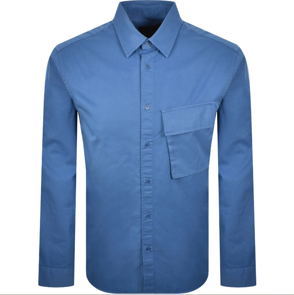 BELSTAFF SCALE COTTON LONG SLEEVE SHIRT MARINE BLUE LARGE RRP £140 BNWT