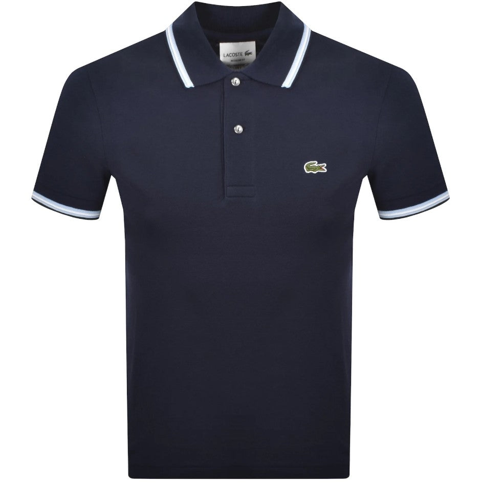 LACOSTE PIQUE COTTON TIPPED POLO SHIRT NAVY BLUE SIZE (5) LARGE RRP £105 BNWT