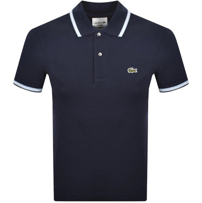 LACOSTE PIQUE COTTON TIPPED POLO SHIRT NAVY BLUE SIZE (5) LARGE RRP £105 BNWT