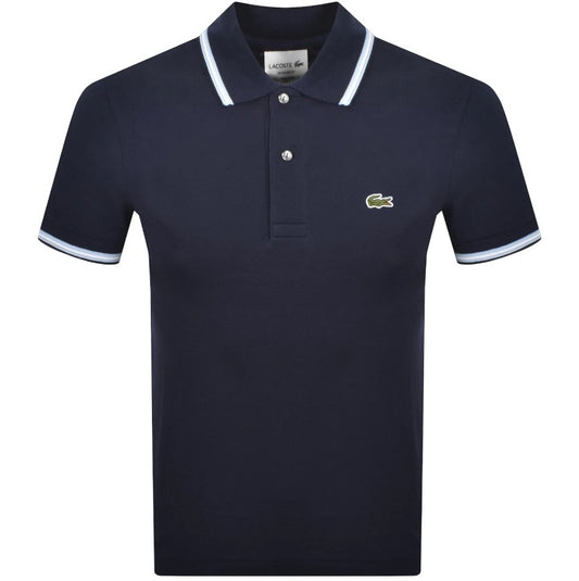 LACOSTE PIQUE COTTON TIPPED POLO SHIRT NAVY BLUE SIZE (5) LARGE RRP £105 BNWT