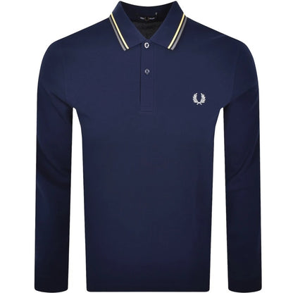 FRED PERRY TWIN TIPPED COTTON LONG SLEEVE POLO SHIRT FRENCH NAVY RRP £95 NEW