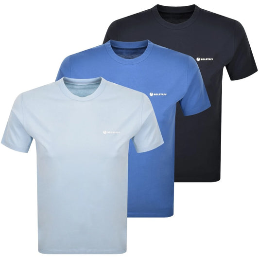 BELSTAFF 3 PACK COTTON SQUAD T-SHIRTS DARK INK/MARINE BLUE/SKY BLUE NEW