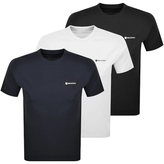 BELSTAFF 3 PACK COTTON SQUAD T-SHIRTS DARK INK/BLACK/WHITE RRP £60 NEW
