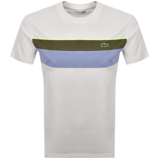 LACOSTE COLOUR BLOCK COTTON T-SHIRT WHITE RRP £60 BNWT