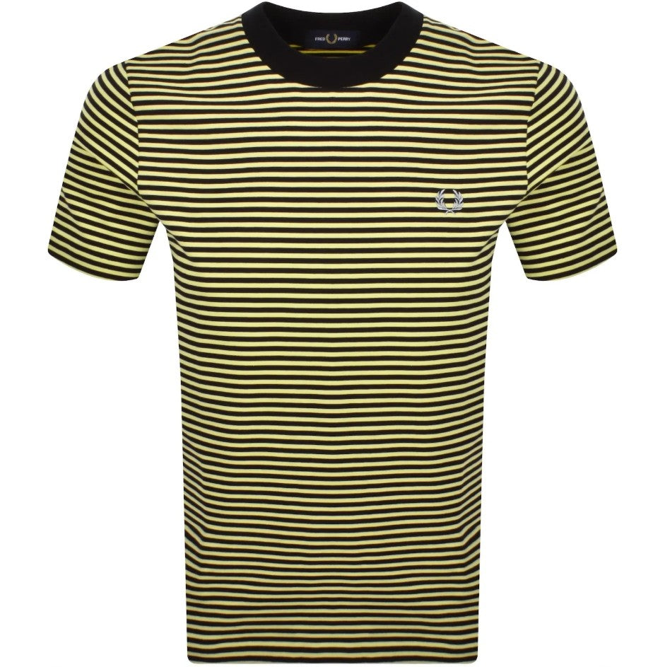 FRED PERRY FINE STRIPE HEAVYWEIGHT COTTON T-SHIRT BLACK/YELLOW 2XL RRP £65 BNWT