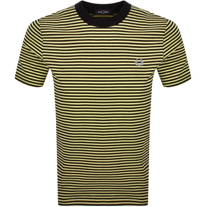 FRED PERRY FINE STRIPE HEAVYWEIGHT COTTON T-SHIRT BLACK/YELLOW 2XL RRP £65 BNWT