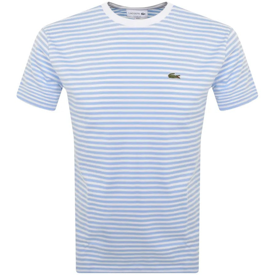 LACOSTE CREW NECK CROC LOGO STRIPED COTTON T-SHIRT SKY BLUE 2XL RRP £65 NEW