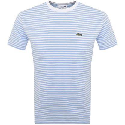 LACOSTE CREW NECK CROC LOGO STRIPED COTTON T-SHIRT SKY BLUE 2XL RRP £65 NEW