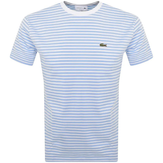 LACOSTE CREW NECK CROC LOGO STRIPED COTTON T-SHIRT SKY BLUE 2XL RRP £65 NEW