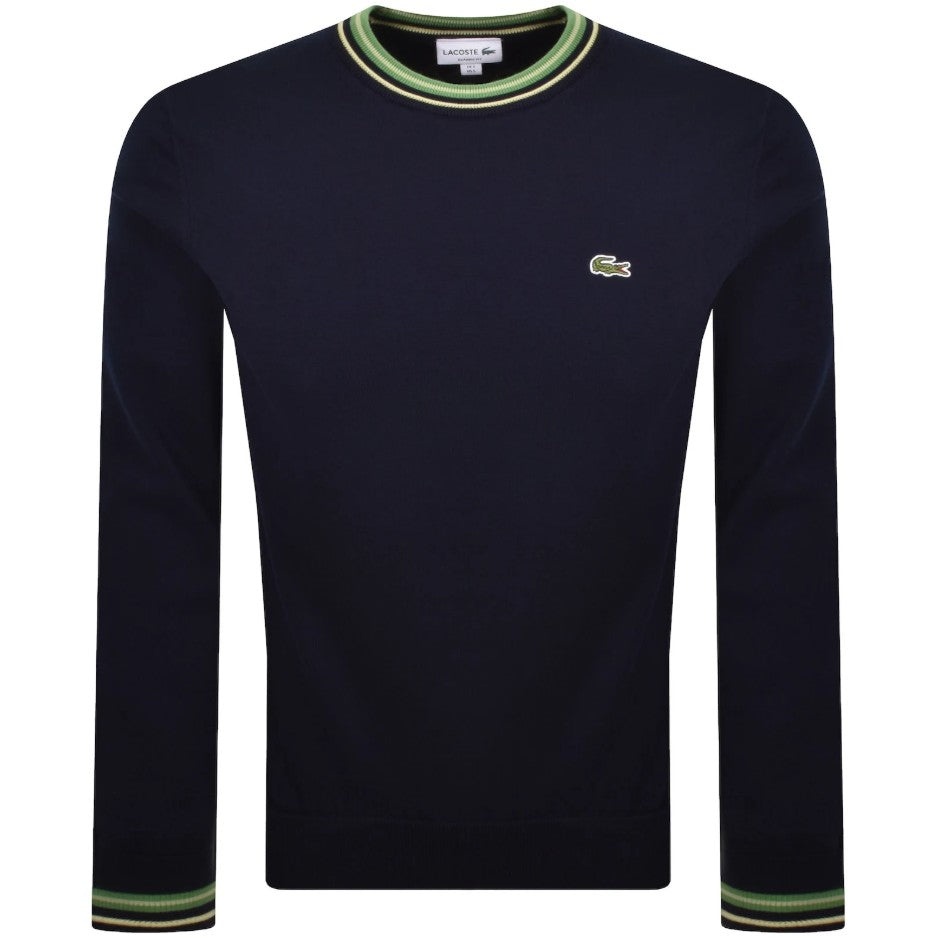 LACOSTE TIPPED CROC LOGO CREW NECK JUMPER NAVY BLUE 2XL RRP £120 BNWT