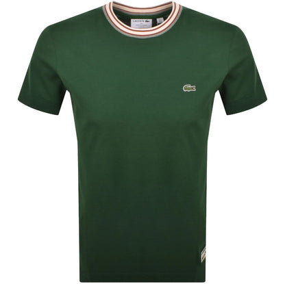 LACOSTE COTTON TIPPED CREW NECK T-SHIRT GREEN RRP £75 BNWT