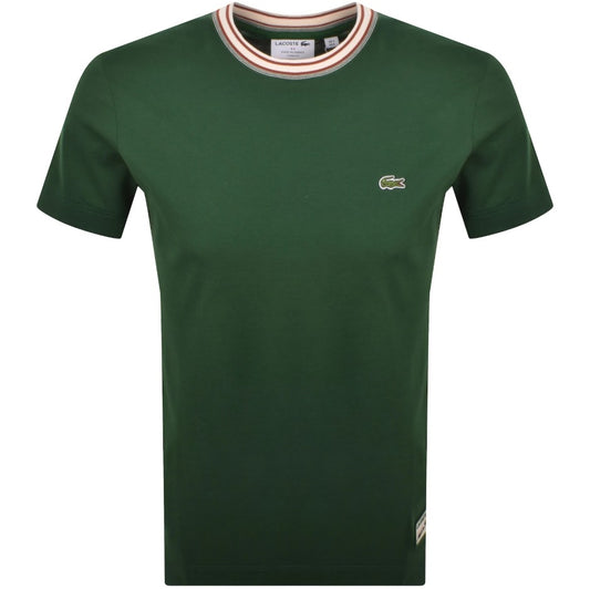LACOSTE COTTON TIPPED CREW NECK T-SHIRT GREEN RRP £75 BNWT