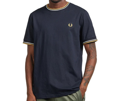 FRED PERRY TWIN TIPPED T-SHIRT NAVY/ECRU/HONEYCOMB 2XL RRP £50 BNWT