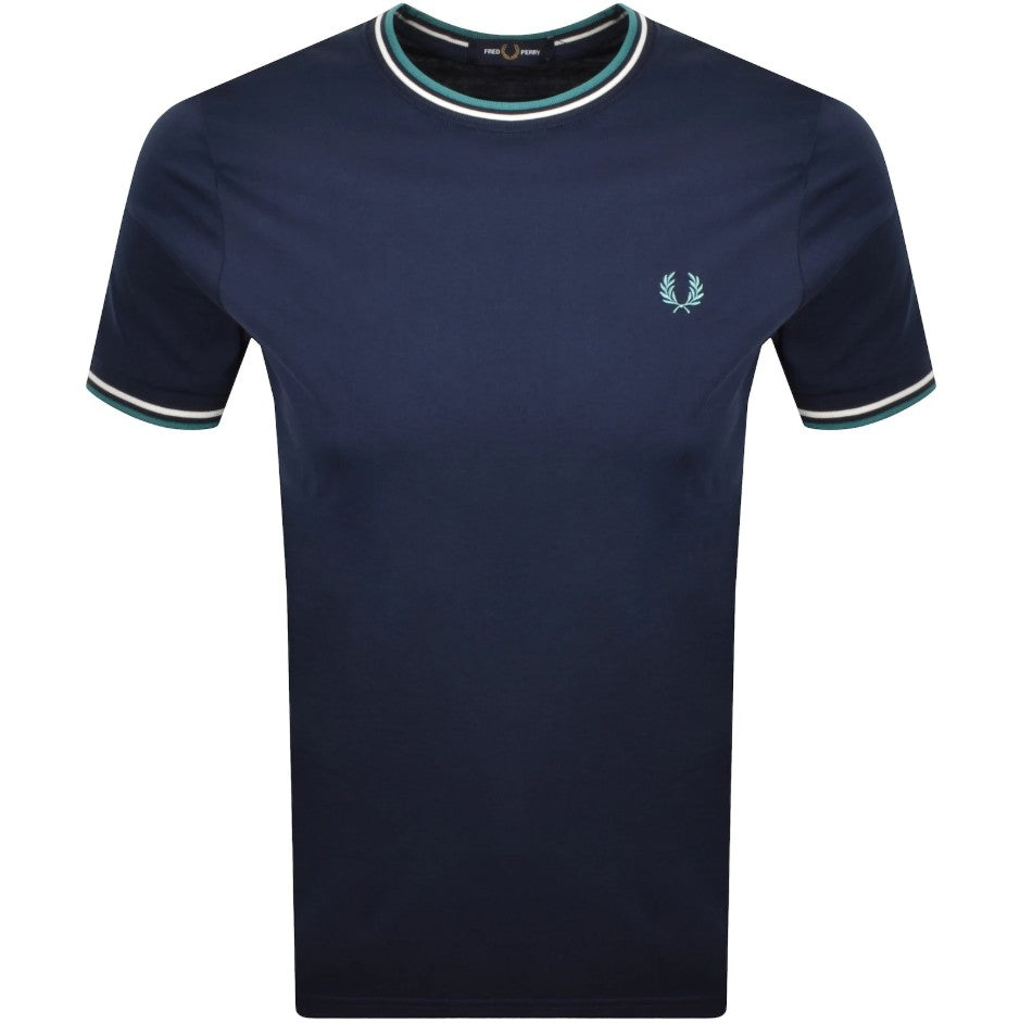 FRED PERRY TWIN TIPPED T-SHIRT TENNIS BLUE/SNOW WHITE/DEEP MINT XL RRP £50 BNWT
